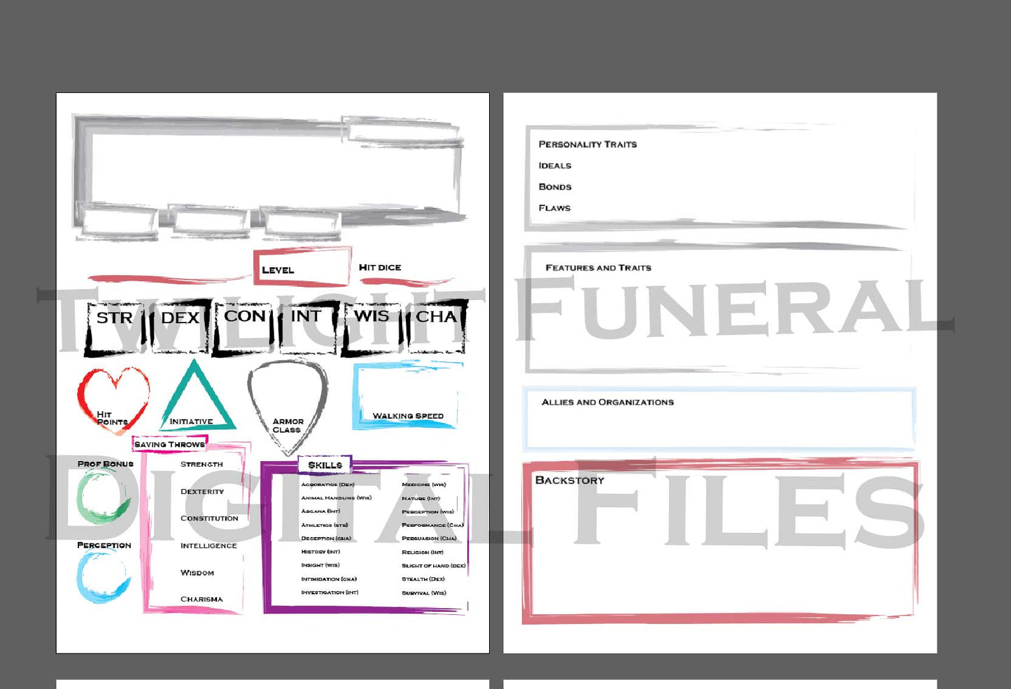 TTRPG Character Sheets for 5th Edition (Digital) - Twilight Funeral
