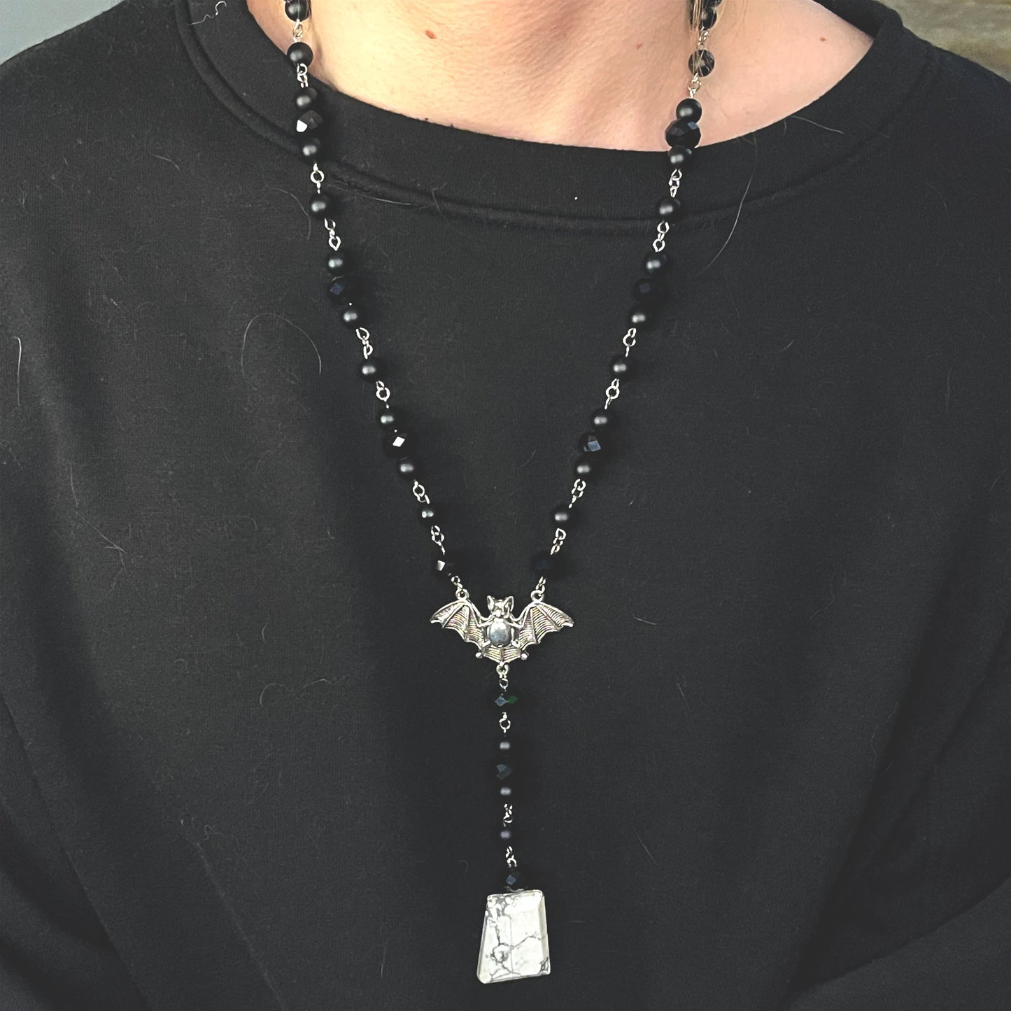 Gothic Bat Rosary (Howlite) - Twilight Funeral