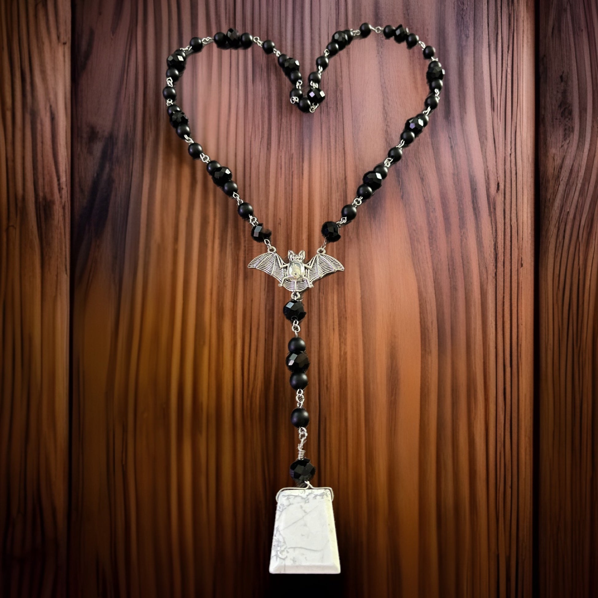 Gothic Bat Rosary (Howlite) - Twilight Funeral
